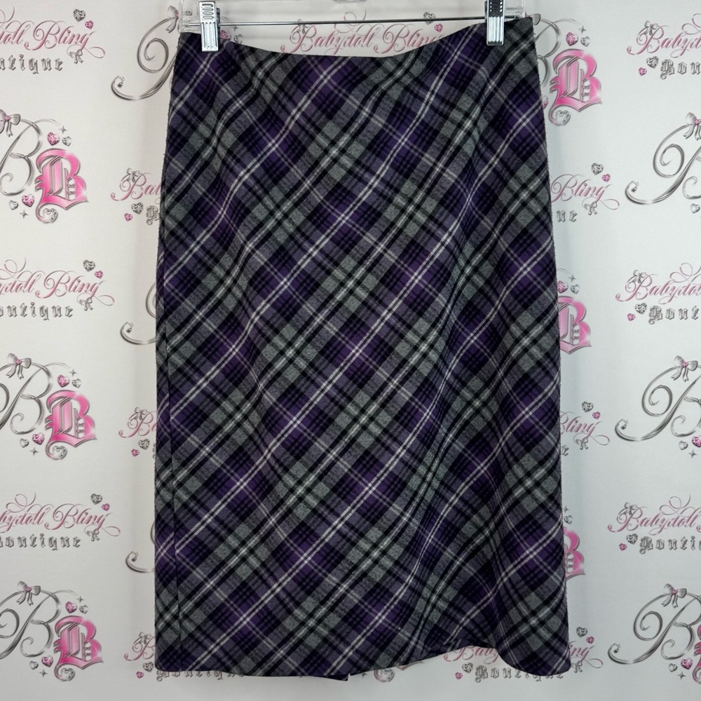 Laura skirt pencil plaid stripes Elegant Plaid Pencil Skirt in Purple and Gray